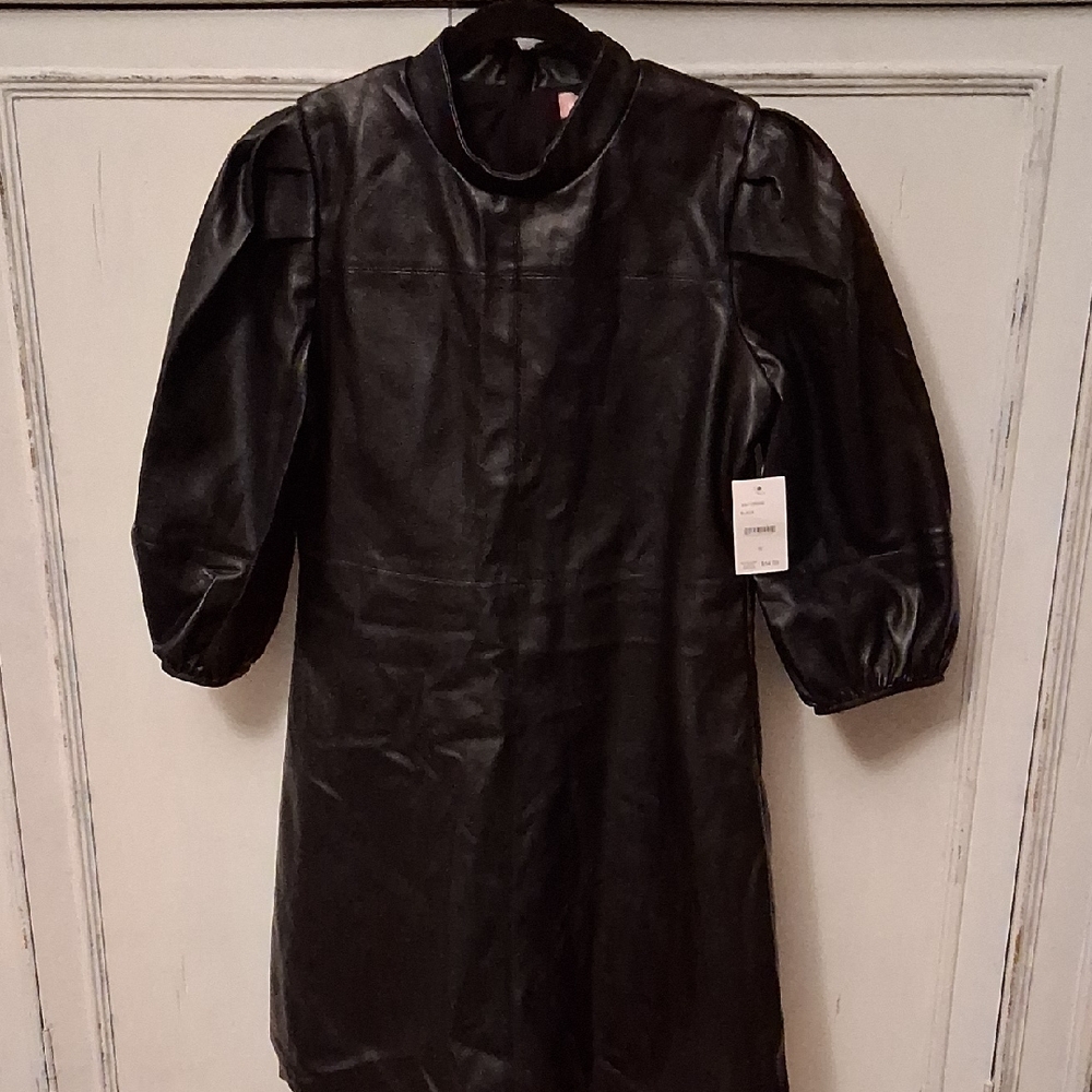 BCBGirls Black Faux Leather Puff-Sleeve Dress